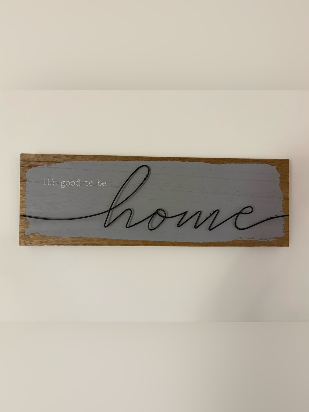 Home Script Wall Sign in Gray with Black Wire Accent